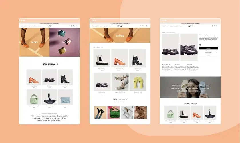 A collage of three images of a shoe website.