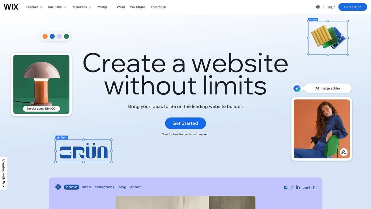 Wix website homepage with