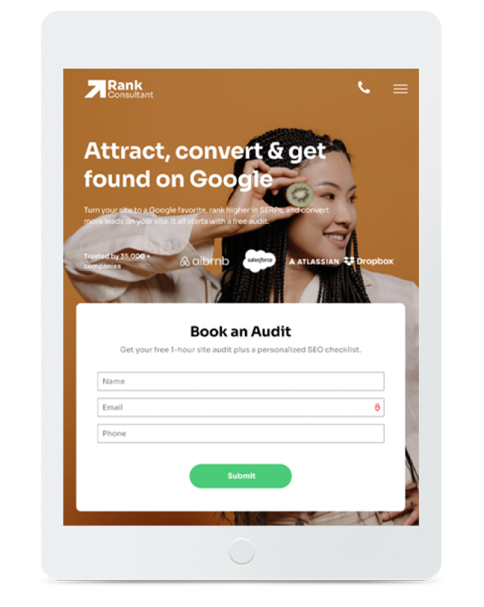 SEO Consultant Landing Page — tablet view
