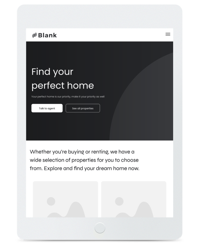 Real Estate Wireframe — tablet view