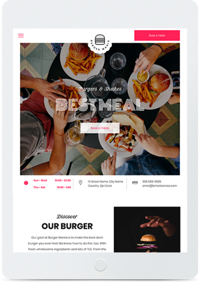 Burger Restaurant — tablet view