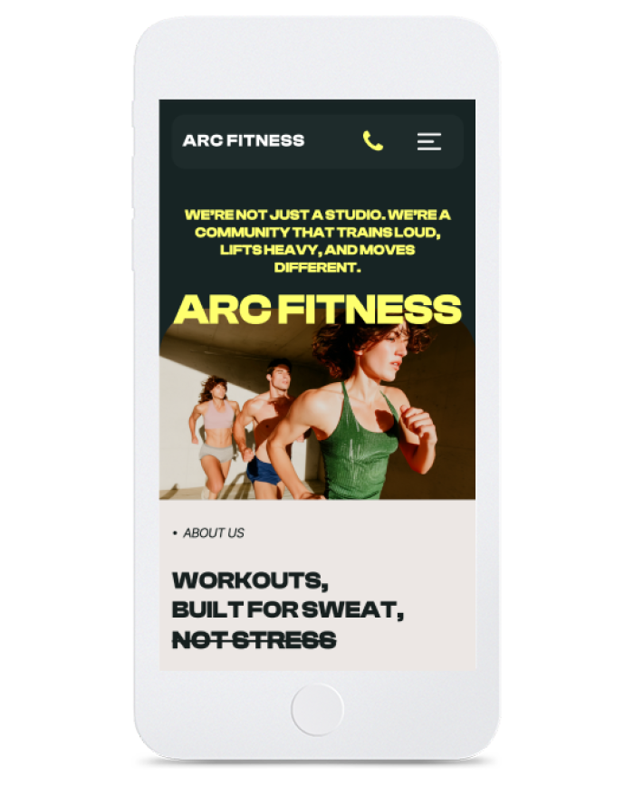 Fitness Studio — mobile view
