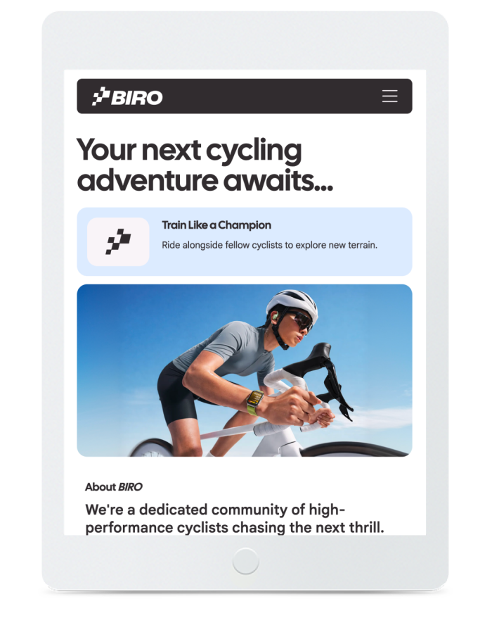 Cycling Club — tablet view