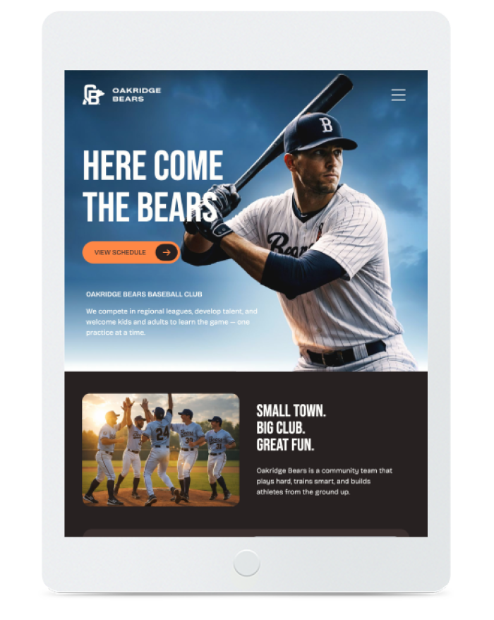 Baseball Team Club — tablet view